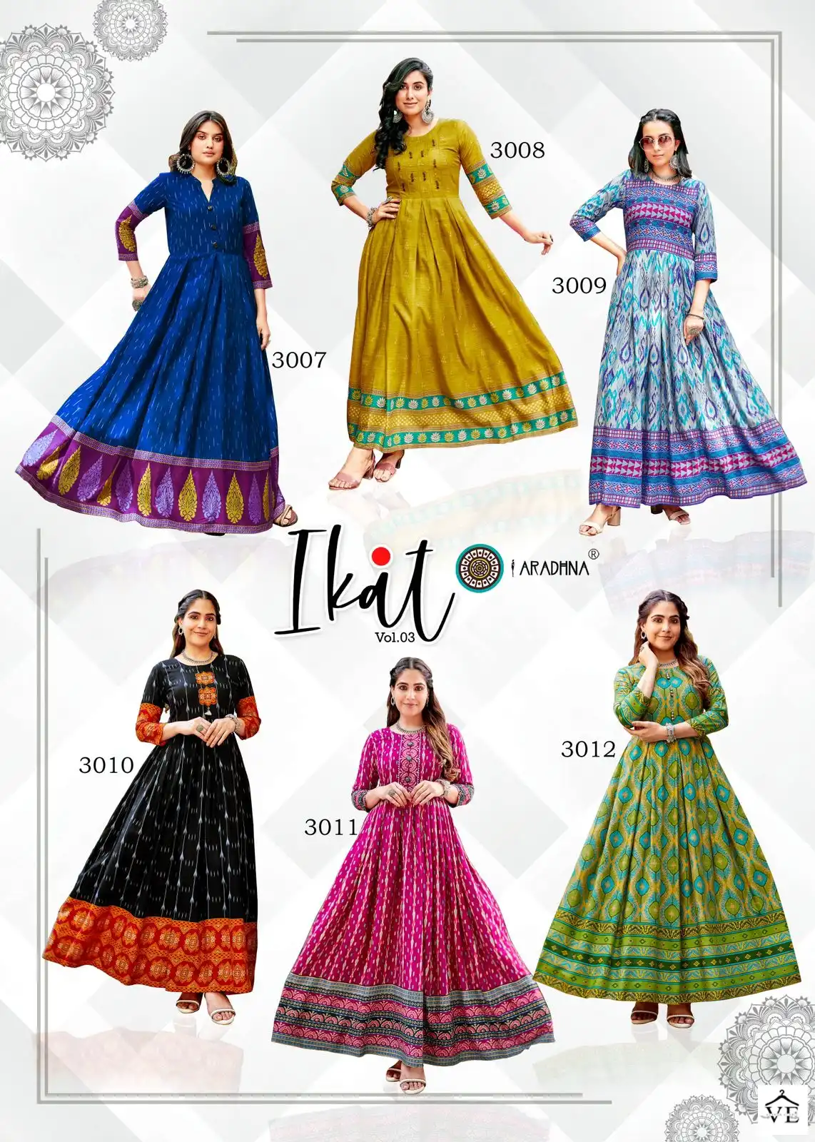 Aradhna Ikat Vol 3 Rayon 14 Kg Wholesale Long Gown Catalog — Wholesale Kurtis, MPA wholesale from Surat — view 14