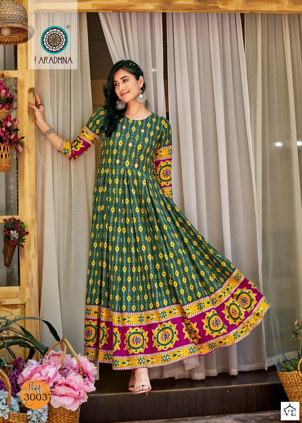 Aradhna Ikat Vol 3 Rayon 14 Kg Wholesale Long Gown Catalog — Wholesale Kurtis, MPA wholesale from Surat - Gallery Image 3