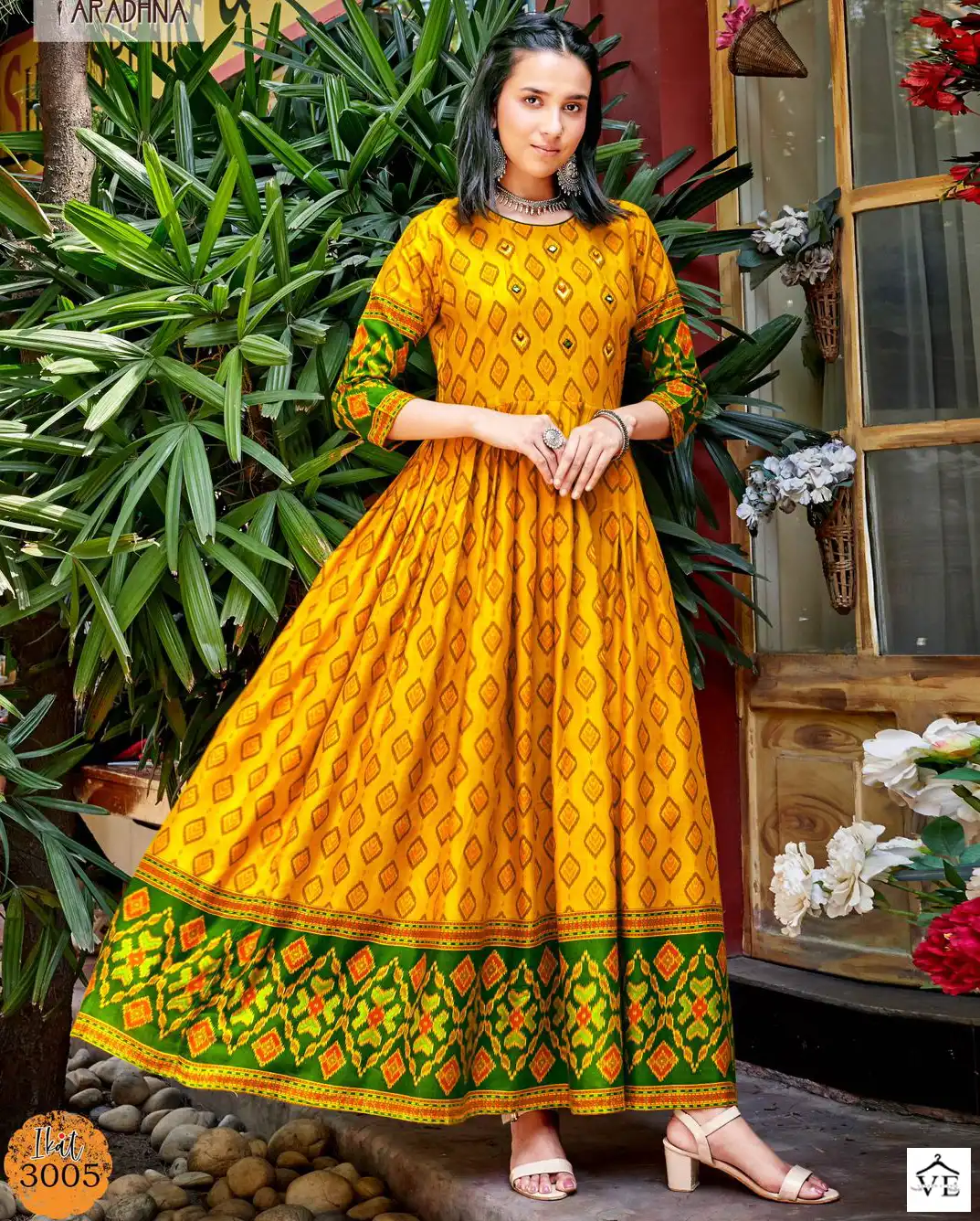 Aradhna Ikat Vol 3 Rayon 14 Kg Wholesale Long Gown Catalog — Wholesale Kurtis, MPA wholesale from Surat — view 1