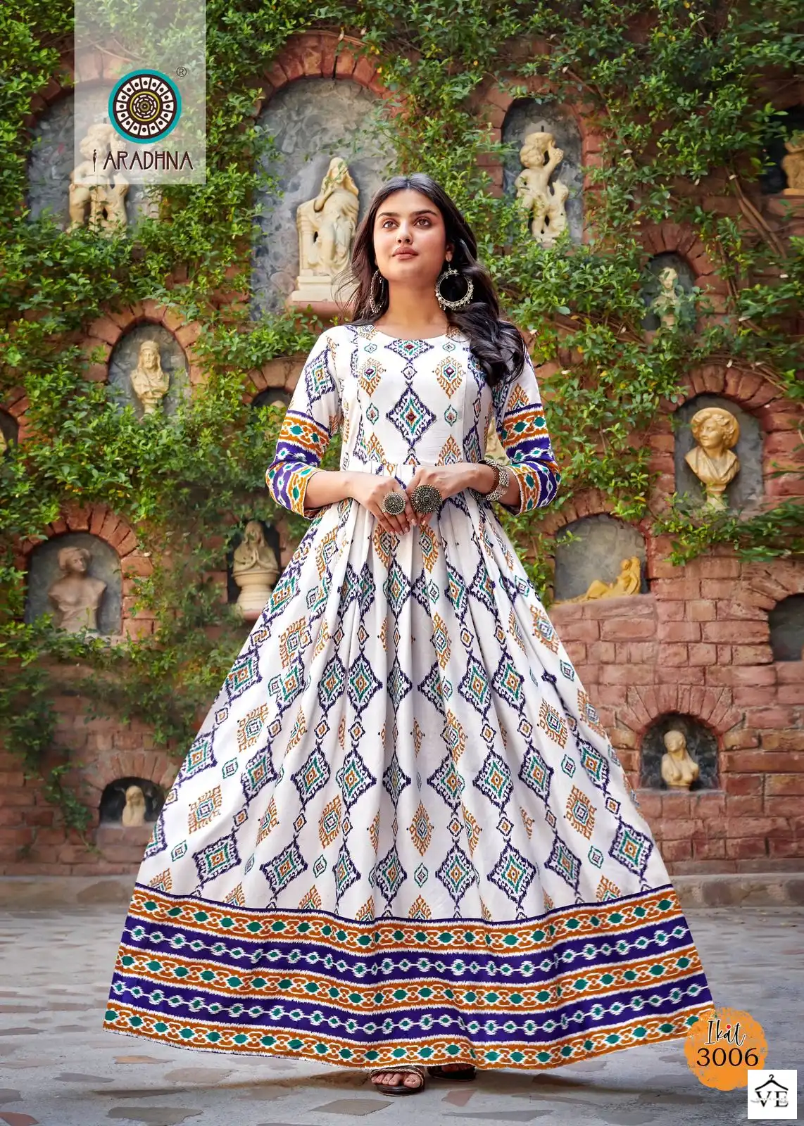 Aradhna Ikat Vol 3 Rayon 14 Kg Wholesale Long Gown Catalog — Wholesale Kurtis, MPA wholesale from Surat - Gallery Image 8