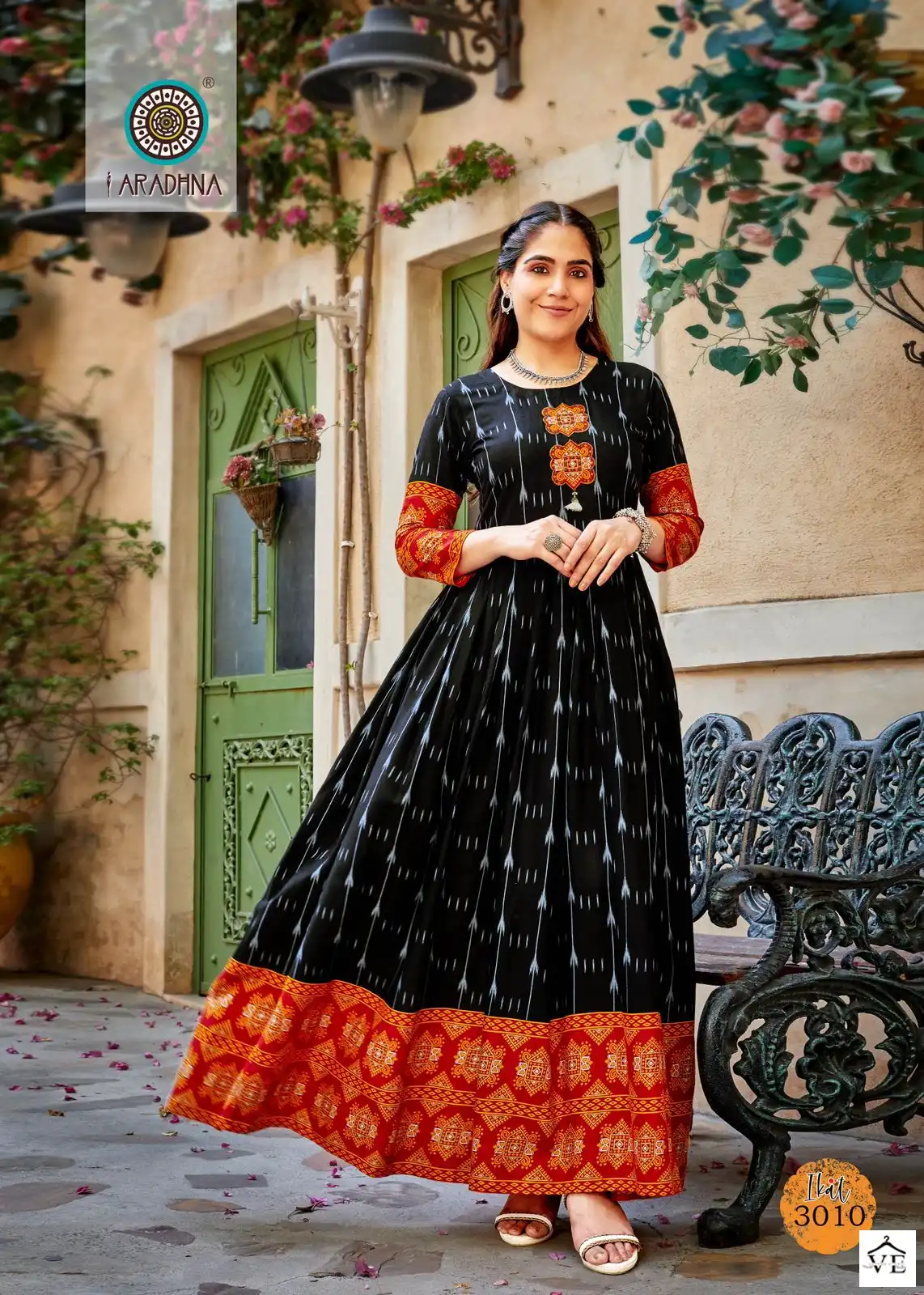 Aradhna Ikat Vol 3 Rayon 14 Kg Wholesale Long Gown Catalog — Wholesale Kurtis, MPA wholesale from Surat - Gallery Image 9