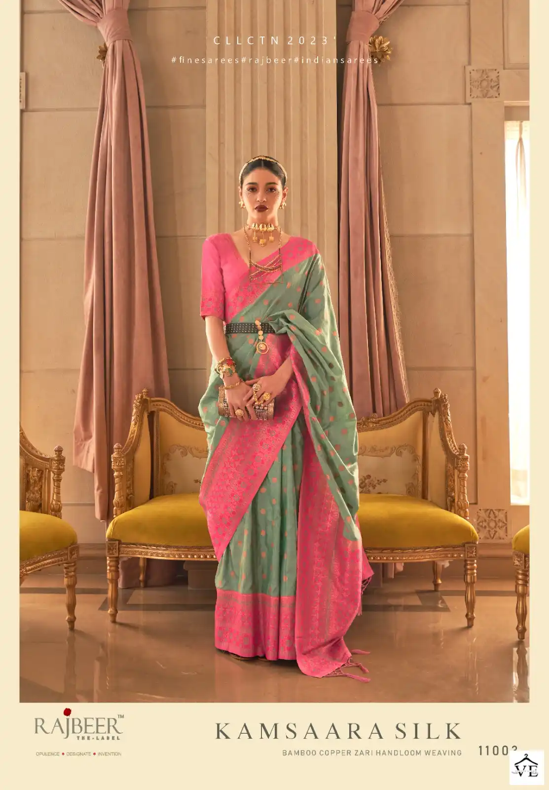 Rajbeer Kamsaara Silk Bamboo Copper Zari Wholesale Sarees Catalog - Image 5