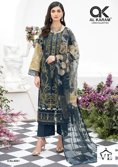 Al Karam Kesariya Vol 8 Cotton Wholesale Pakistani Salwar Suit Catalog — Wholesale Salwar Suits, Alkaram wholesale from Surat - Gallery Image 2