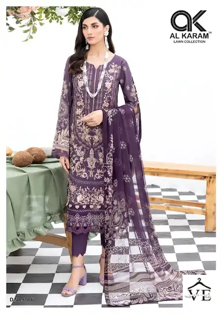 Al Karam Kesariya Vol 8 Cotton Wholesale Pakistani Salwar Suit Catalog — Wholesale Salwar Suits, Alkaram wholesale from Surat - Gallery Image 6