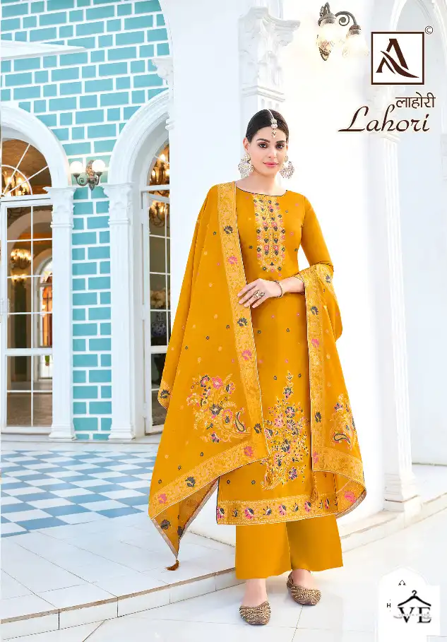 Alok Suits Lahori Dola Jacquard Wholesale Designer Salwar Suit Catalog — Wholesale Salwar Suits, MPA wholesale from Surat - Gallery Image 4
