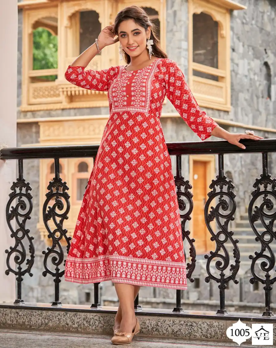 Vardan Ethnic Lilly V1 Pure 14 Kg Rayon Wholesale Long Kurtis Catalog — Wholesale Kurtis, MPA wholesale from Surat — view 1