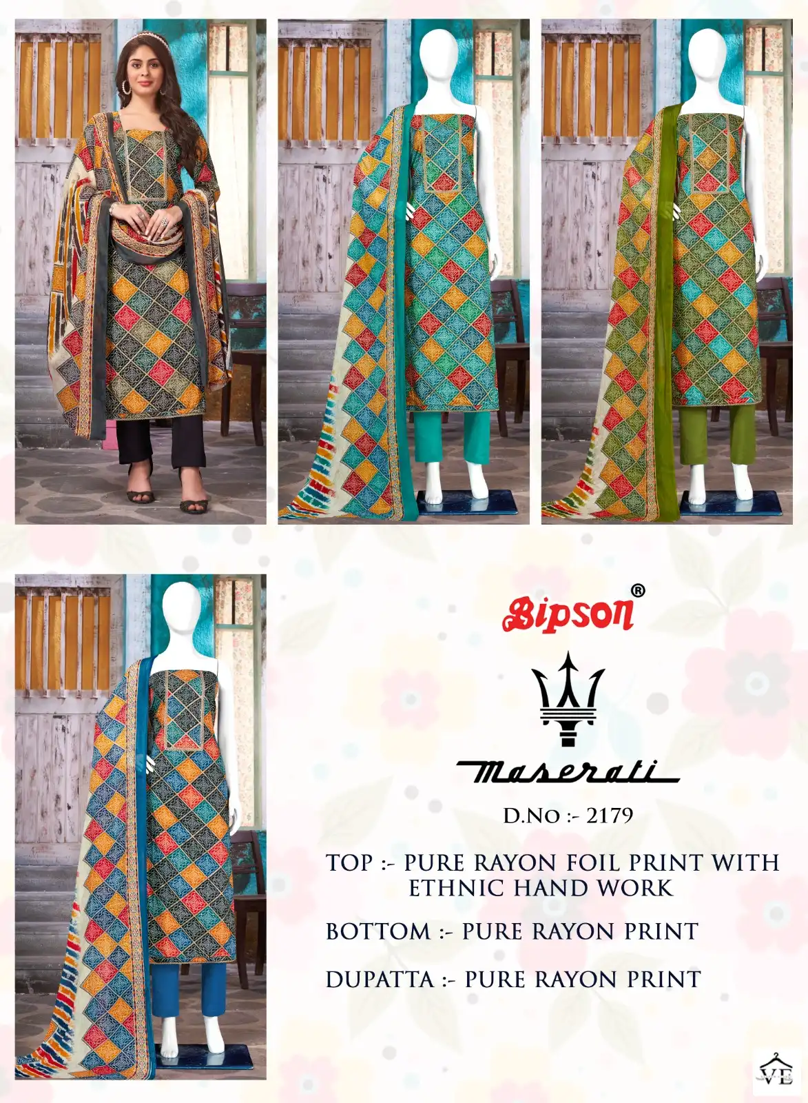Bipson Maserati 2179 Pure Rayon Wholesale Salwar Suit Catalog — Wholesale Salwar Suits, MPA wholesale from Surat — view 5
