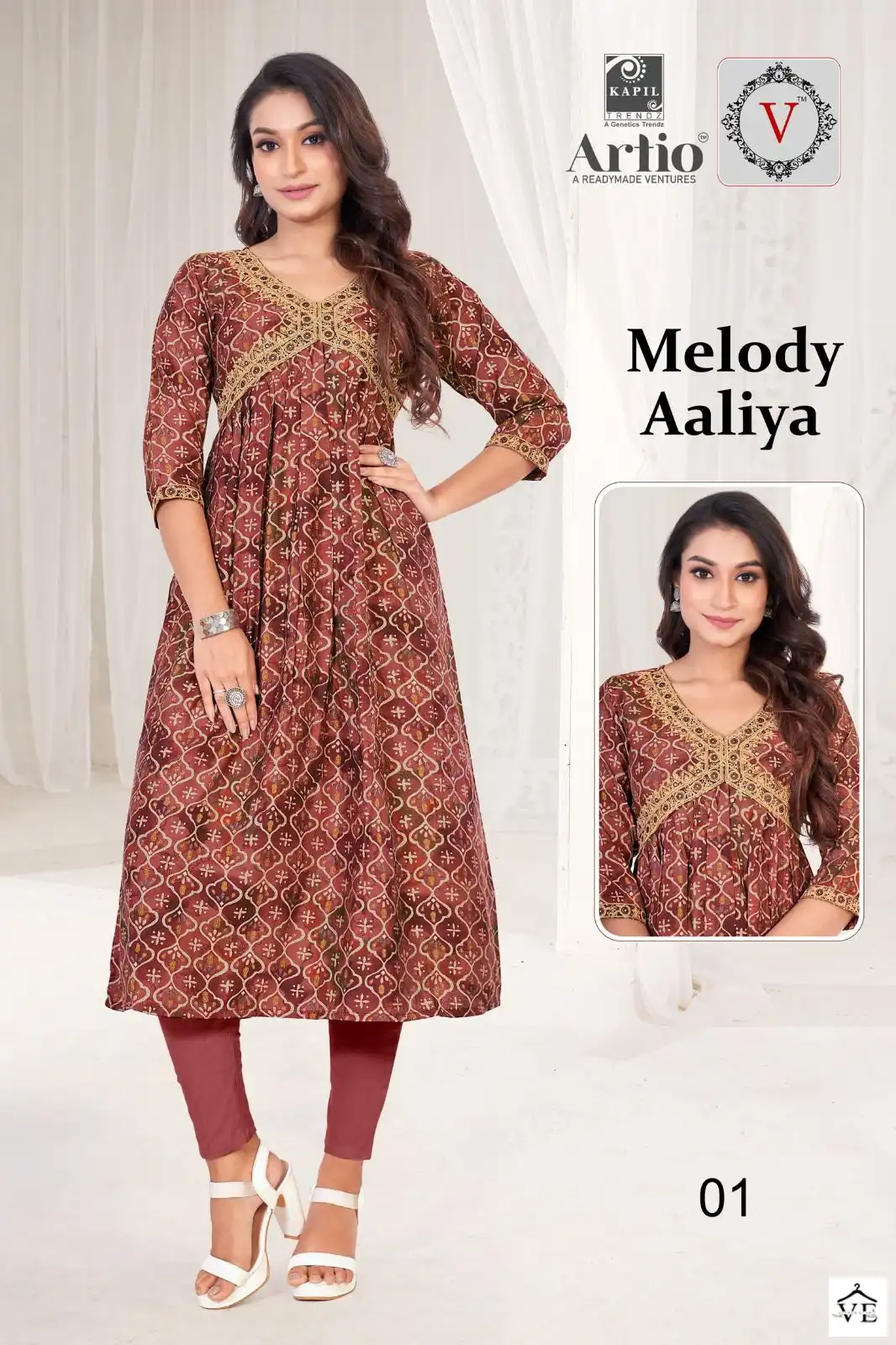 Kapil Trendz Melody Aaliya Modal Wholesale Long Kurtis Catalog — Wholesale Kurtis, MPA wholesale from Surat - Gallery Image 2