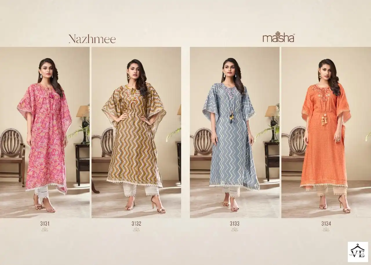 Maisha Nazhmee Pure Silk Wholesale kaftan Kurti With Pant Catalog — Wholesale Kurtis, MPA wholesale from Surat — view 5