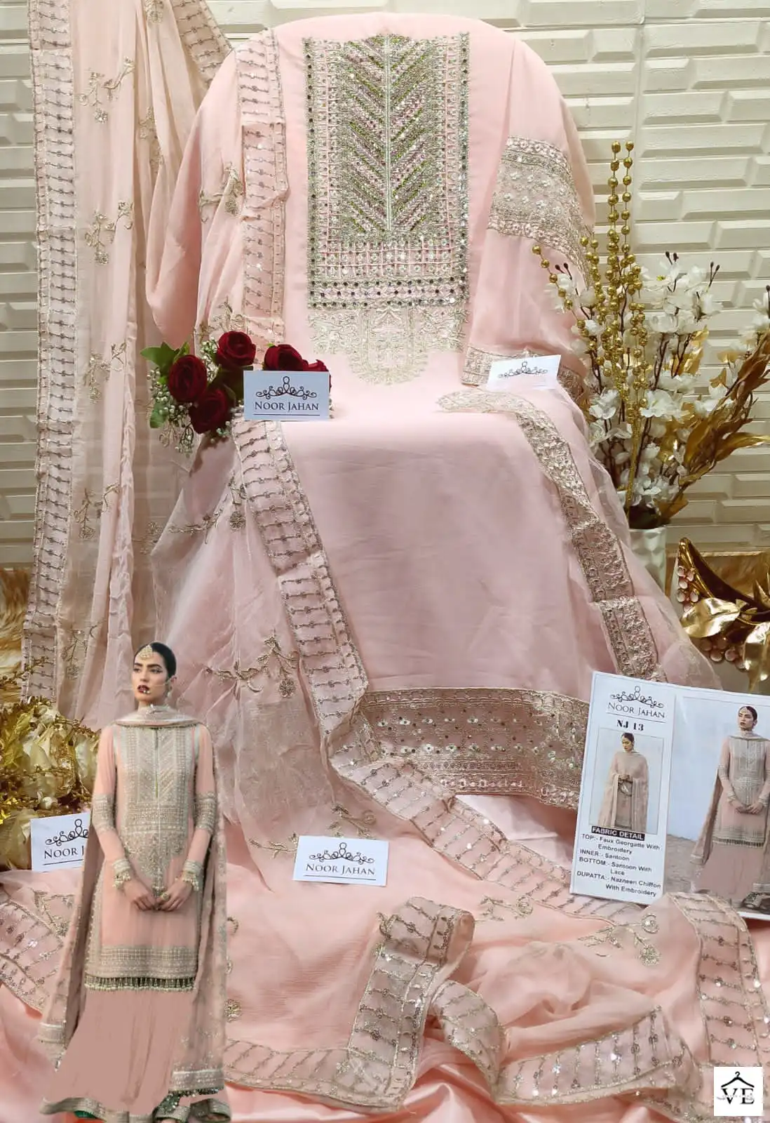 Noor Jahan Nj 13 Faux Georgette Wholesale Pakistani Salwar Suit Catalog — Wholesale Pakistani Suits, MPA wholesale from Surat - Gallery Image 2