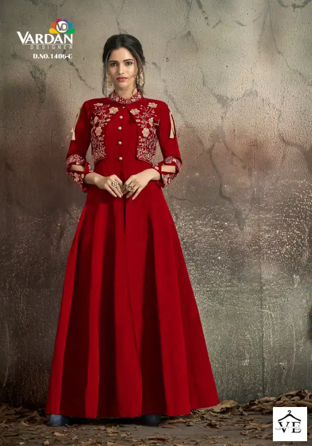 Vardan Navya Vol 14 Gold Soft Tapeta Wholesale Designer Long Gown Catalog — Wholesale Kurtis, MPA wholesale from Surat - Gallery Image 2