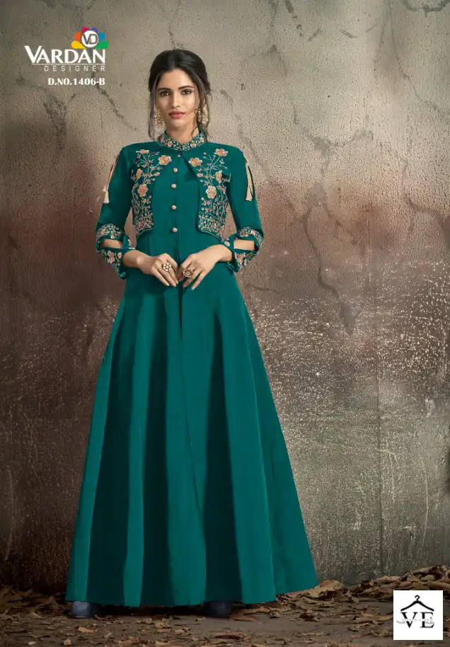 Vardan Navya Vol 14 Gold Soft Tapeta Wholesale Designer Long Gown Catalog — Wholesale Kurtis, MPA wholesale from Surat - Gallery Image 3