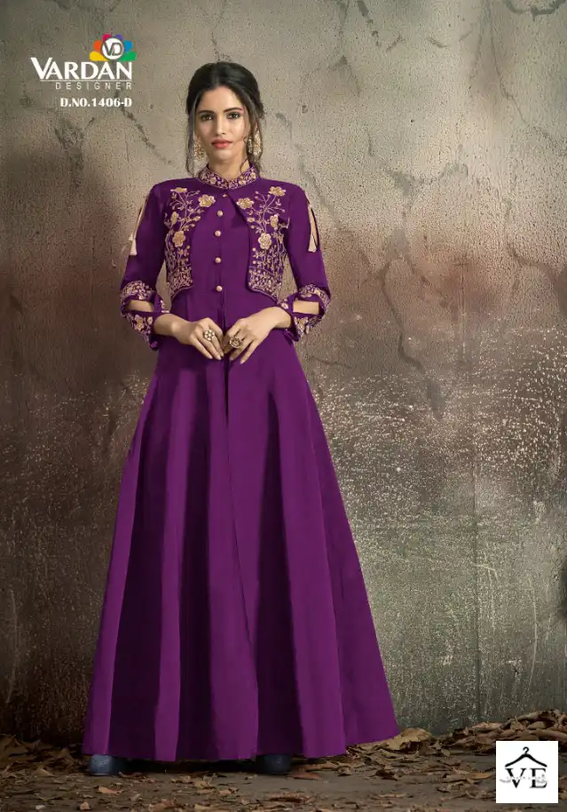 Vardan Navya Vol 14 Gold Soft Tapeta Wholesale Designer Long Gown Catalog — Wholesale Kurtis, MPA wholesale from Surat - Gallery Image 4