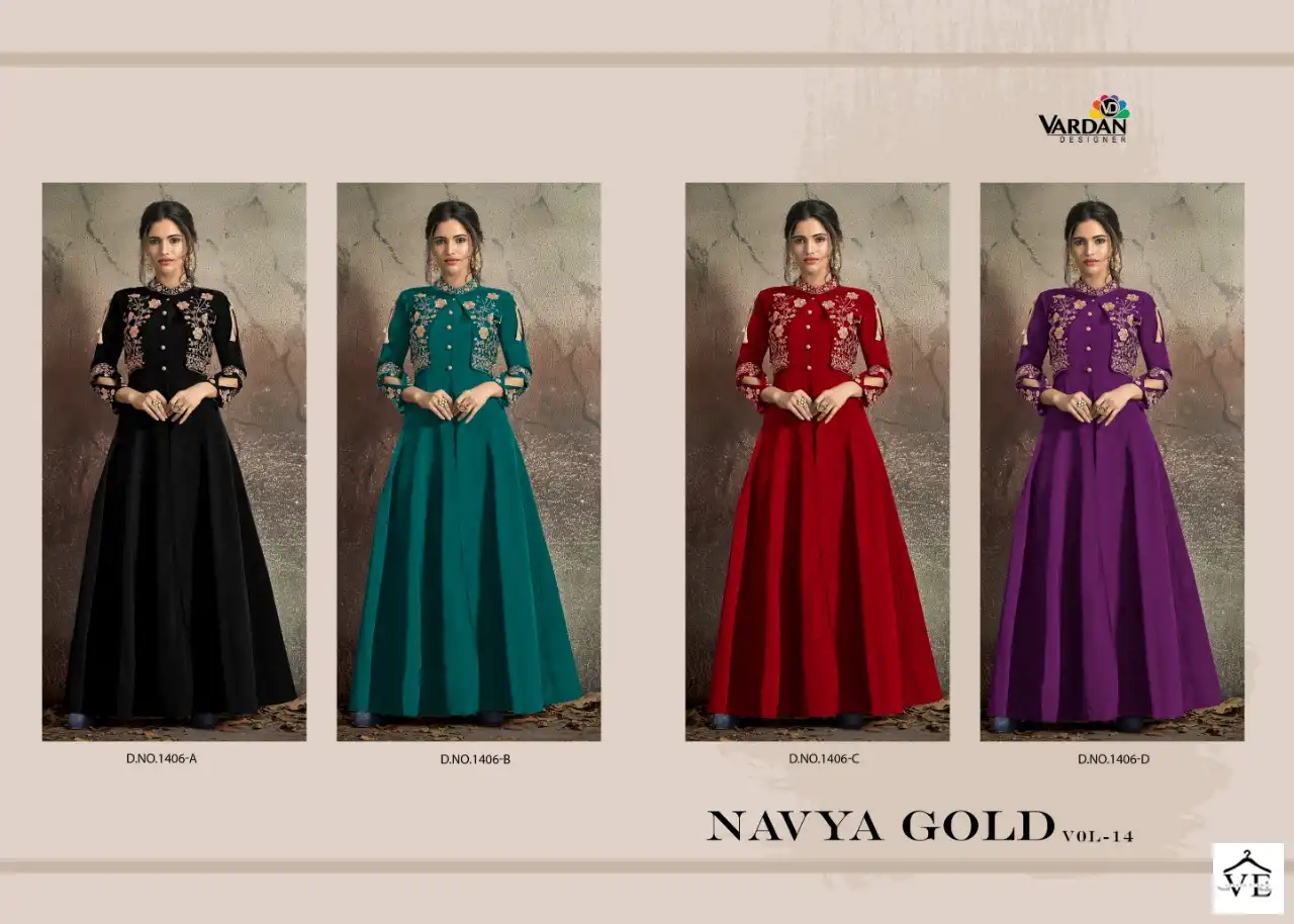 Vardan Navya Vol 14 Gold Soft Tapeta Wholesale Designer Long Gown Catalog — Wholesale Kurtis, MPA wholesale from Surat — view 5