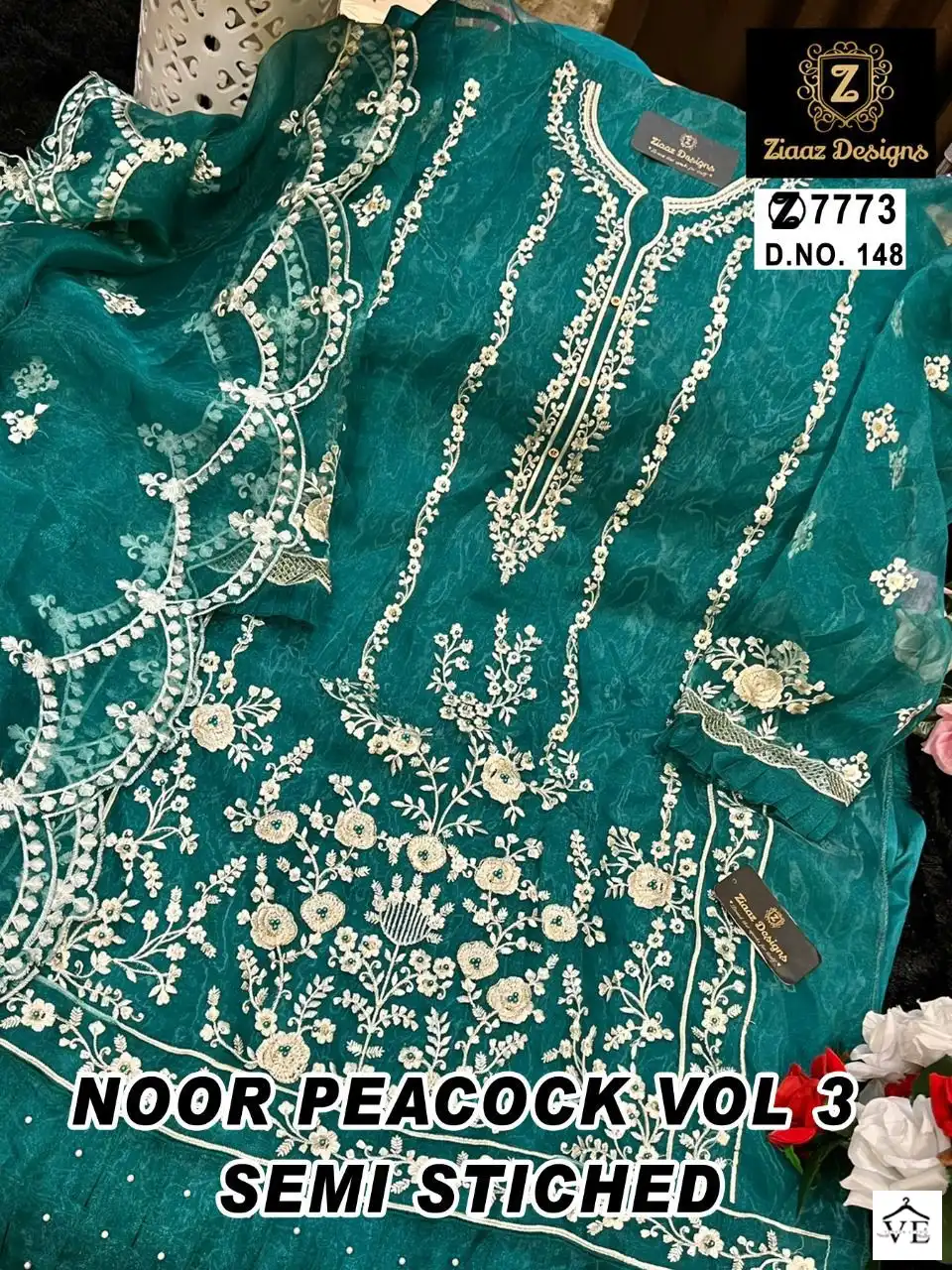 Ziaaz Noor Peacock Vol 2 Organza Wholesale Pakistani Salwar Suit Catalog — Wholesale Salwar Suits, MPA wholesale from Surat - Gallery Image 3