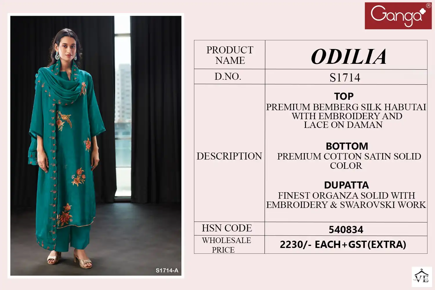 Ganga Odilia 1714 Premium Bemberg Silk Wholesale Designer Salwar Suit Catalog — Wholesale Salwar Suits, Ganga wholesale from Surat - Gallery Image 5