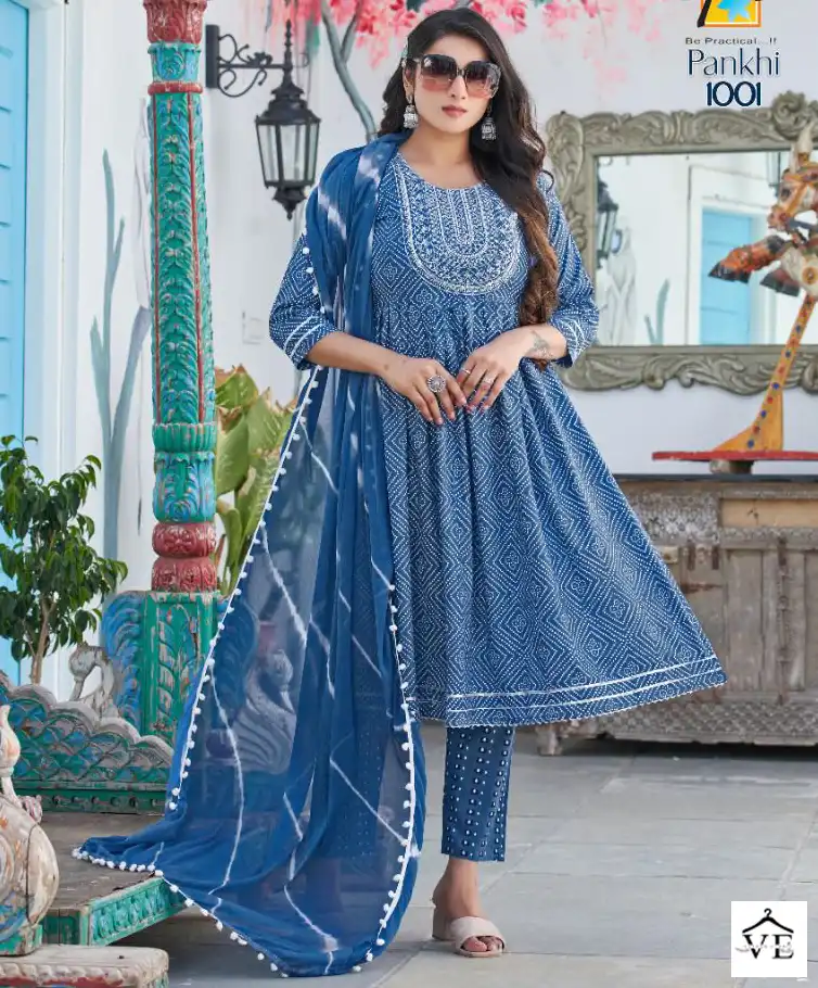 Vardan Ethnic Pankhi Rayon Bandhni Print Wholesale Readymade Salwar Suit Catalog — Wholesale Salwar Suits, MPA wholesale from Surat — view 1