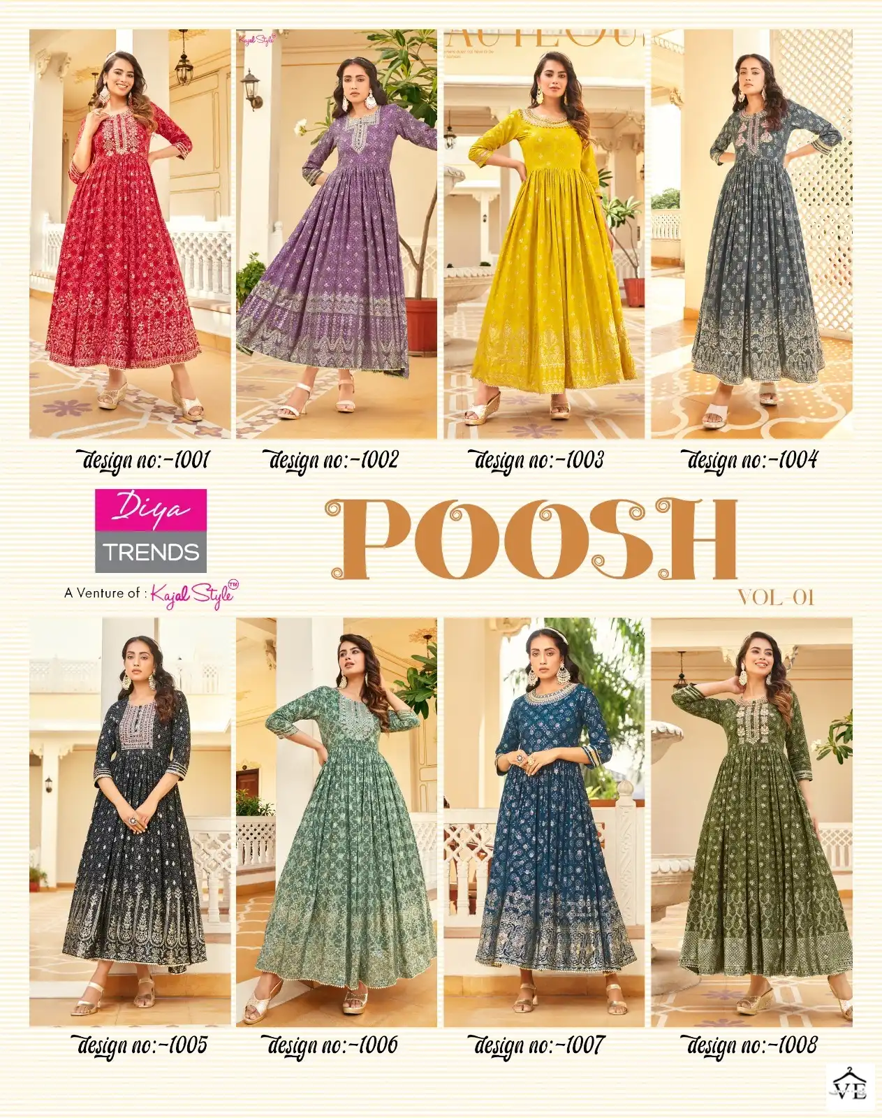 Diya Trends Poosh Vol 1 Classic Rayon Wholesale Long Gown Catalog — Wholesale Kurtis, Diya Trends wholesale from Surat — view 9