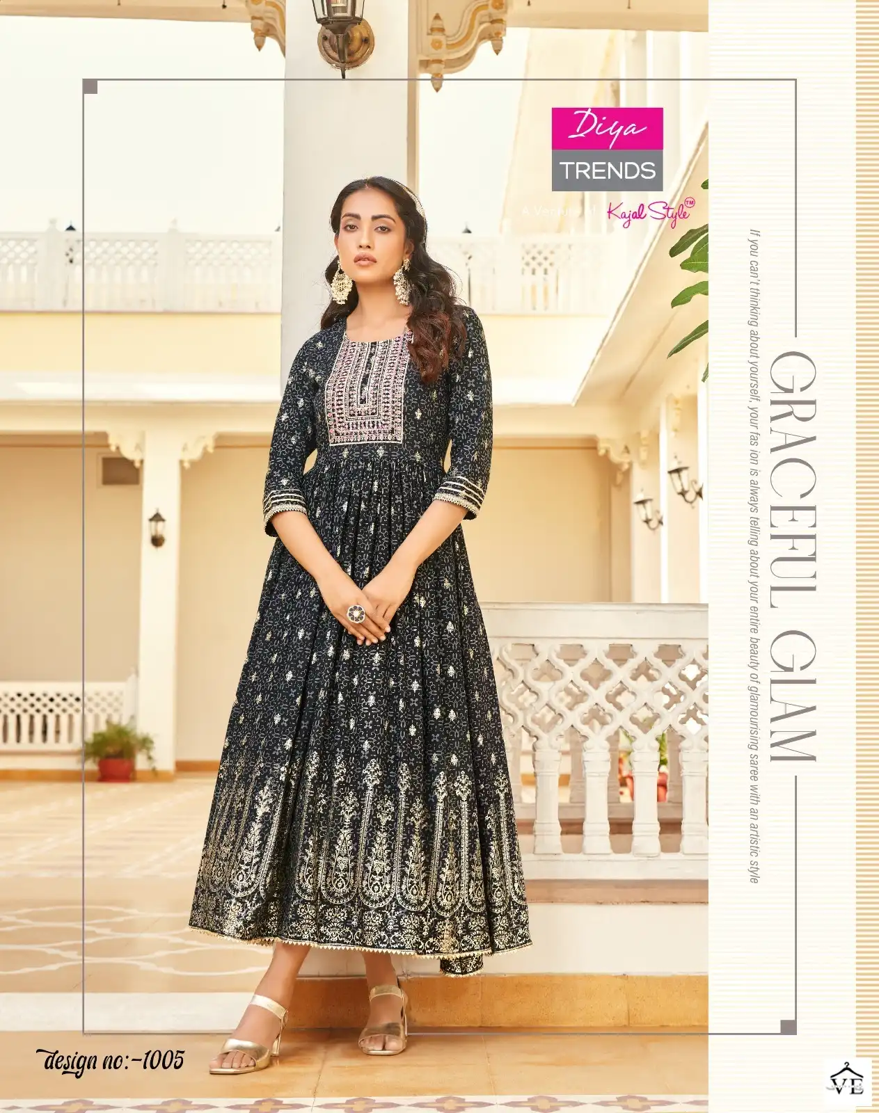 Diya Trends Poosh Vol 1 Classic Rayon Wholesale Long Gown Catalog — Wholesale Kurtis, Diya Trends wholesale from Surat - Gallery Image 6
