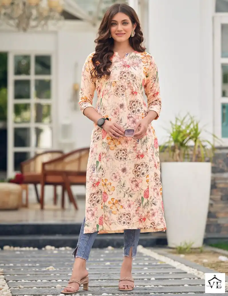 Zaveri Queen Heavy Lilen Wholesale Long Kurtis Catalog — Wholesale Kurtis, MPA wholesale from Surat — view 1