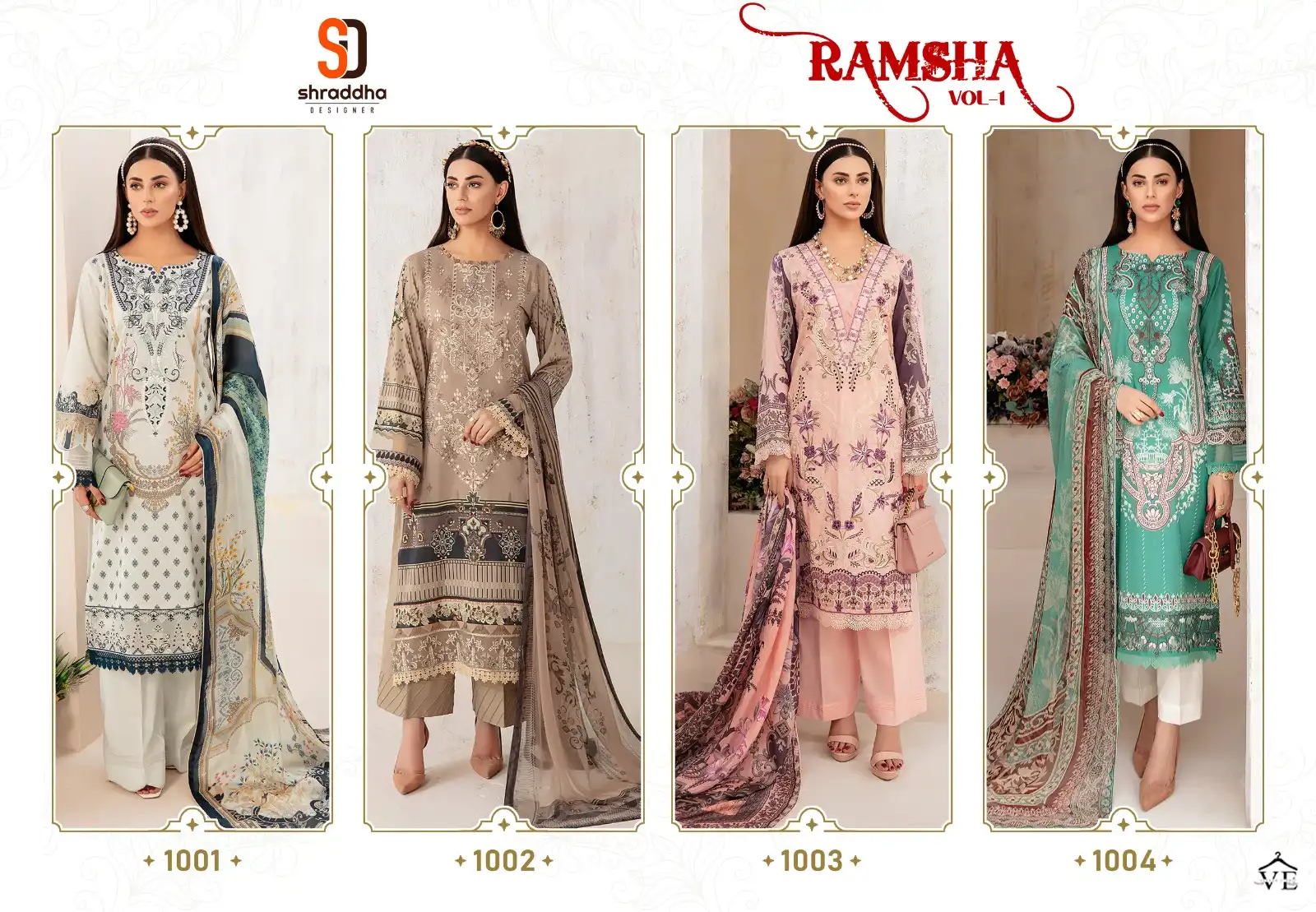 Sharaddha Ramsha Vol 1 Lawn Wholesale Pakistani Salwar Suit Catalog — Wholesale Salwar Suits, MPA wholesale from Surat — view 4