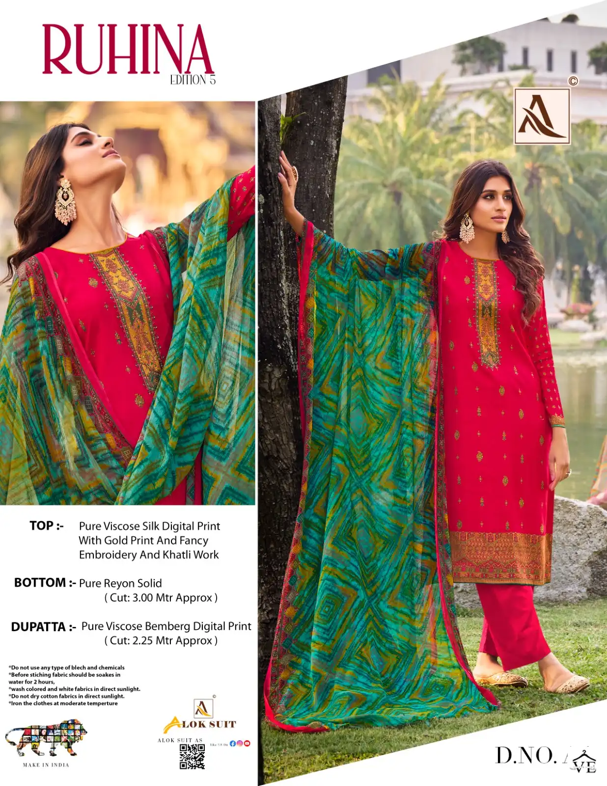 Alok Suits Ruhina Vol 5 Viscose Wholesale Designarsalwar Suit Catalog — Wholesale Salwar Suits, MPA wholesale from Surat - Gallery Image 2