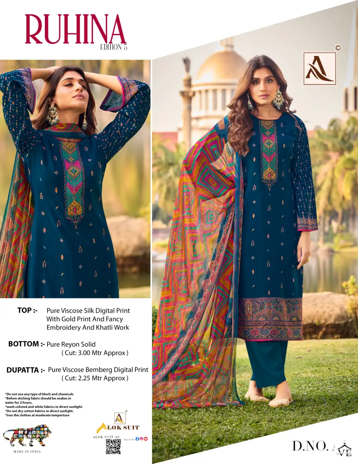 Alok Suits Ruhina Vol 5 Viscose Wholesale Designarsalwar Suit Catalog — Wholesale Salwar Suits, MPA wholesale from Surat - Gallery Image 3