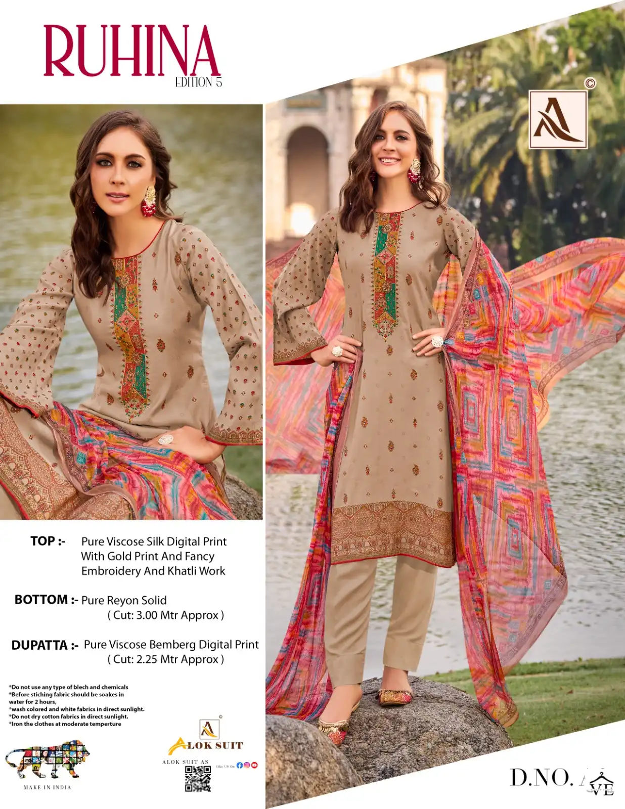 Alok Suits Ruhina Vol 5 Viscose Wholesale Designarsalwar Suit Catalog — Wholesale Salwar Suits, MPA wholesale from Surat - Gallery Image 4