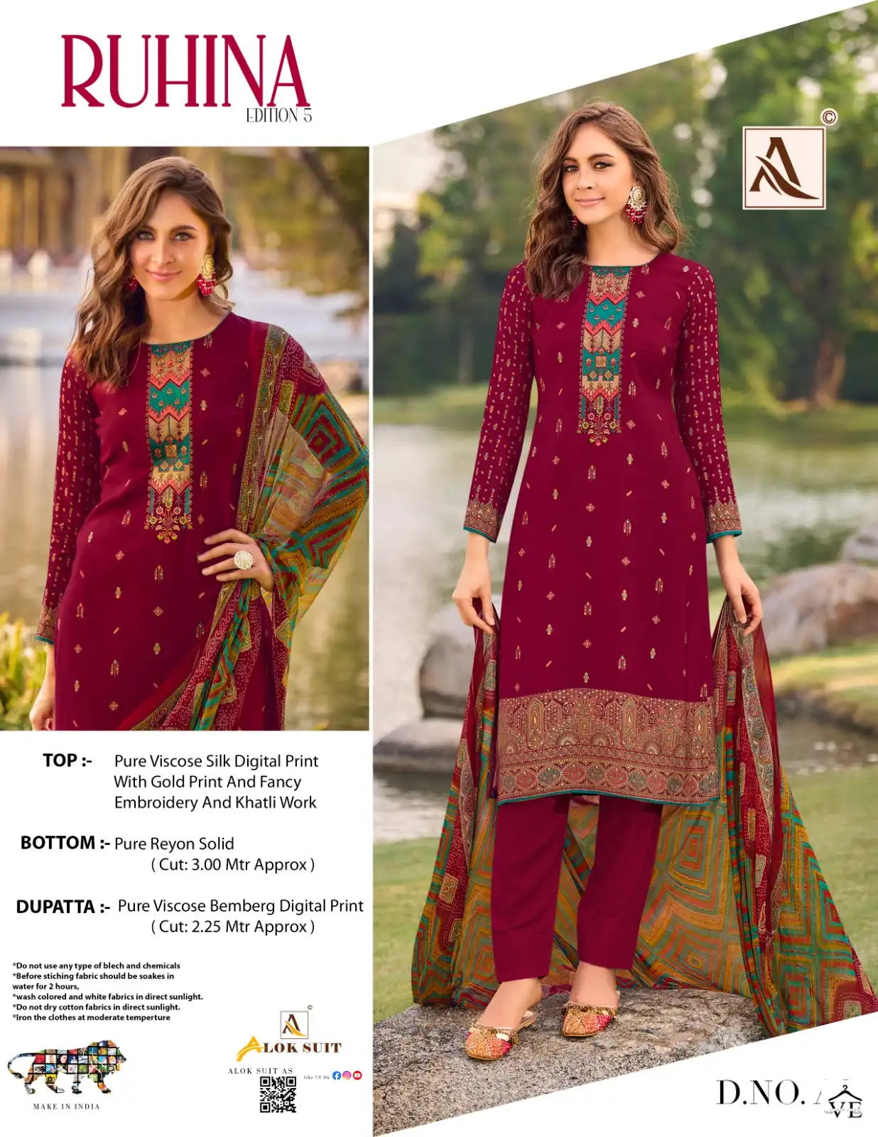 Alok Suits Ruhina Vol 5 Viscose Wholesale Designarsalwar Suit Catalog — Wholesale Salwar Suits, MPA wholesale from Surat - Gallery Image 5