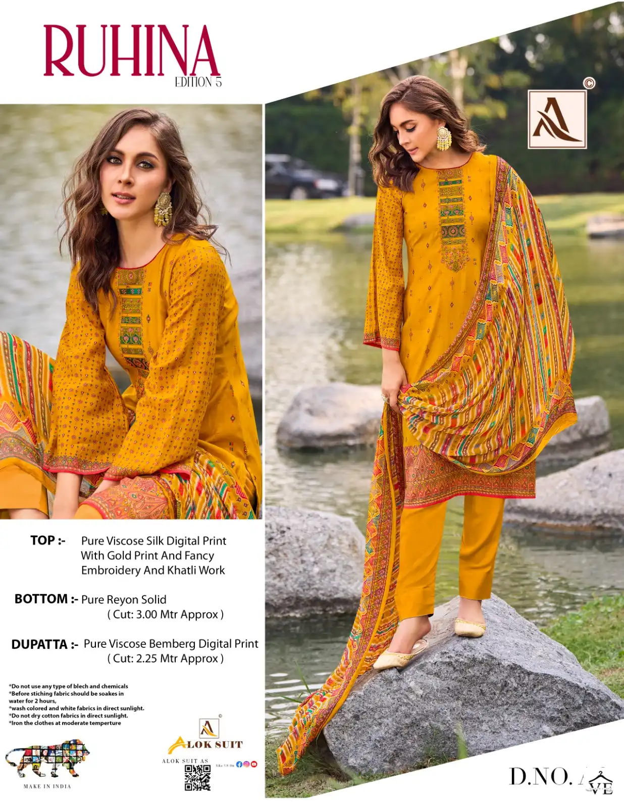 Alok Suits Ruhina Vol 5 Viscose Wholesale Designarsalwar Suit Catalog — Wholesale Salwar Suits, MPA wholesale from Surat - Gallery Image 6