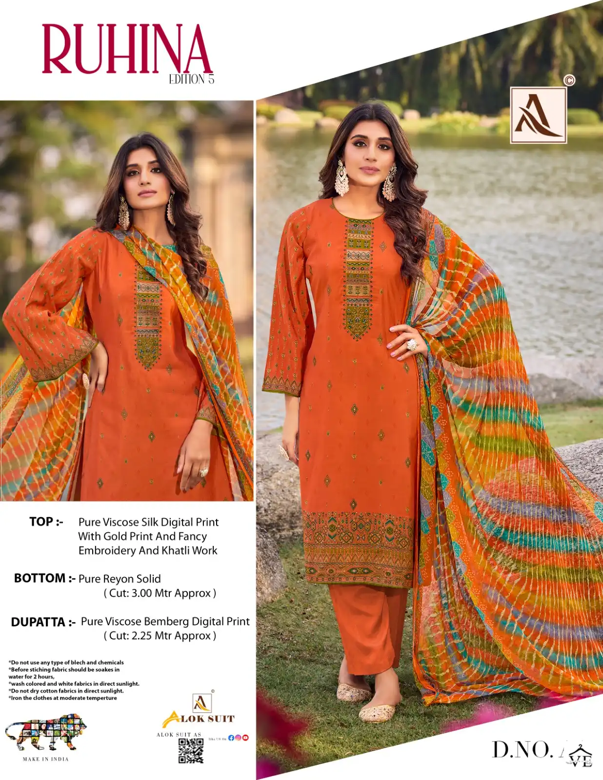 Alok Suits Ruhina Vol 5 Viscose Wholesale Designarsalwar Suit Catalog — Wholesale Salwar Suits, MPA wholesale from Surat - Gallery Image 7
