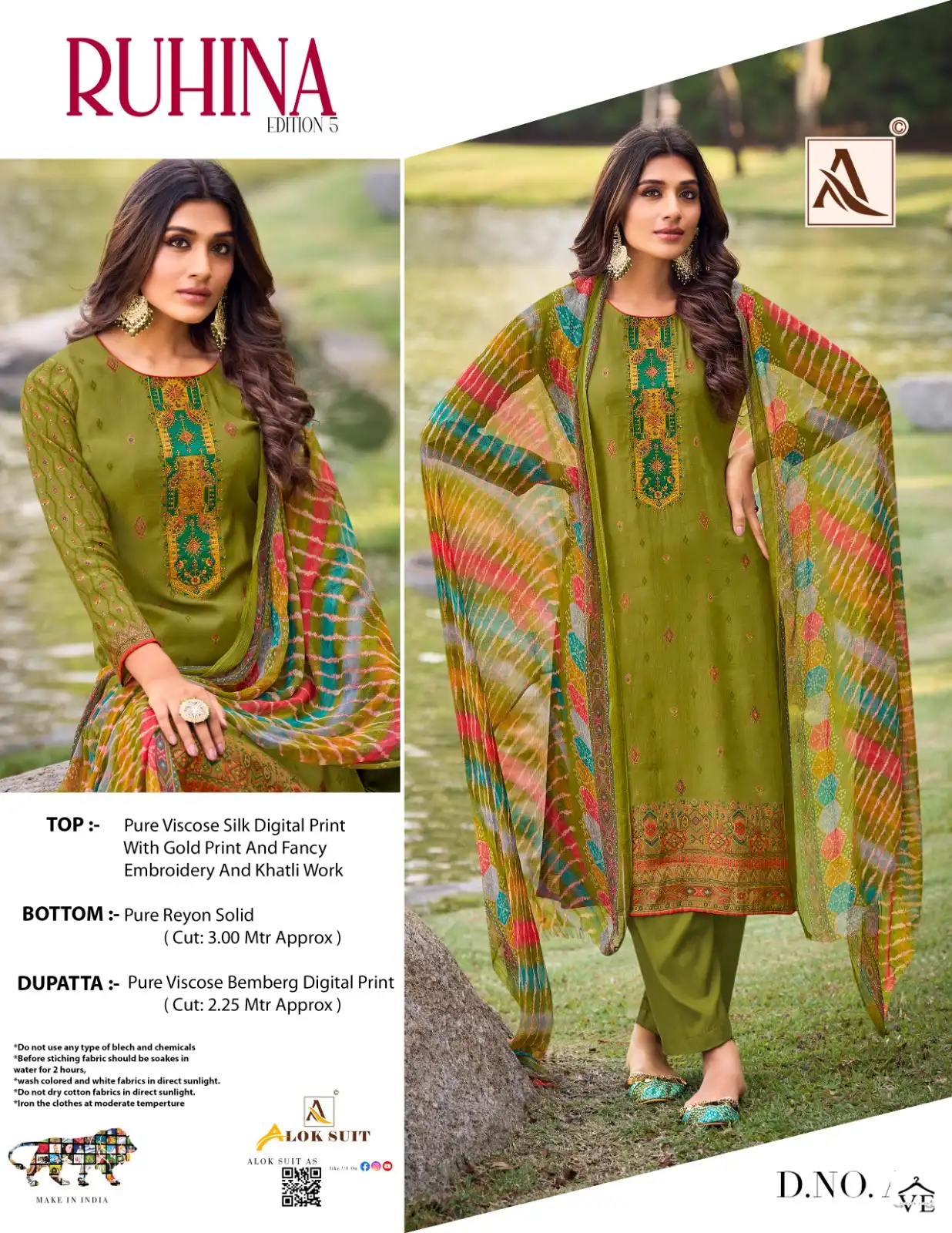 Alok Suits Ruhina Vol 5 Viscose Wholesale Designarsalwar Suit Catalog — Wholesale Salwar Suits, MPA wholesale from Surat - Gallery Image 8