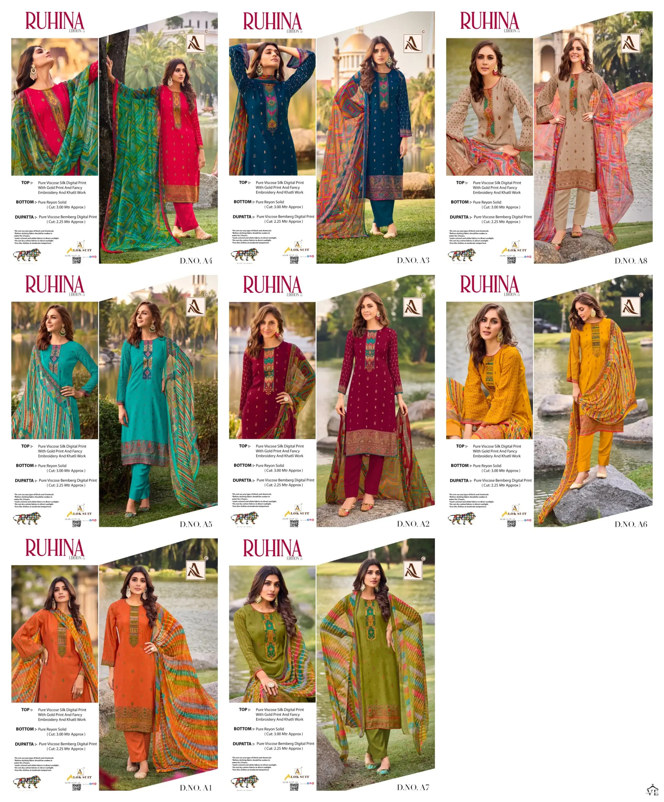 Alok Suits Ruhina Vol 5 Viscose Wholesale Designarsalwar Suit Catalog — Wholesale Salwar Suits, MPA wholesale from Surat — view 9