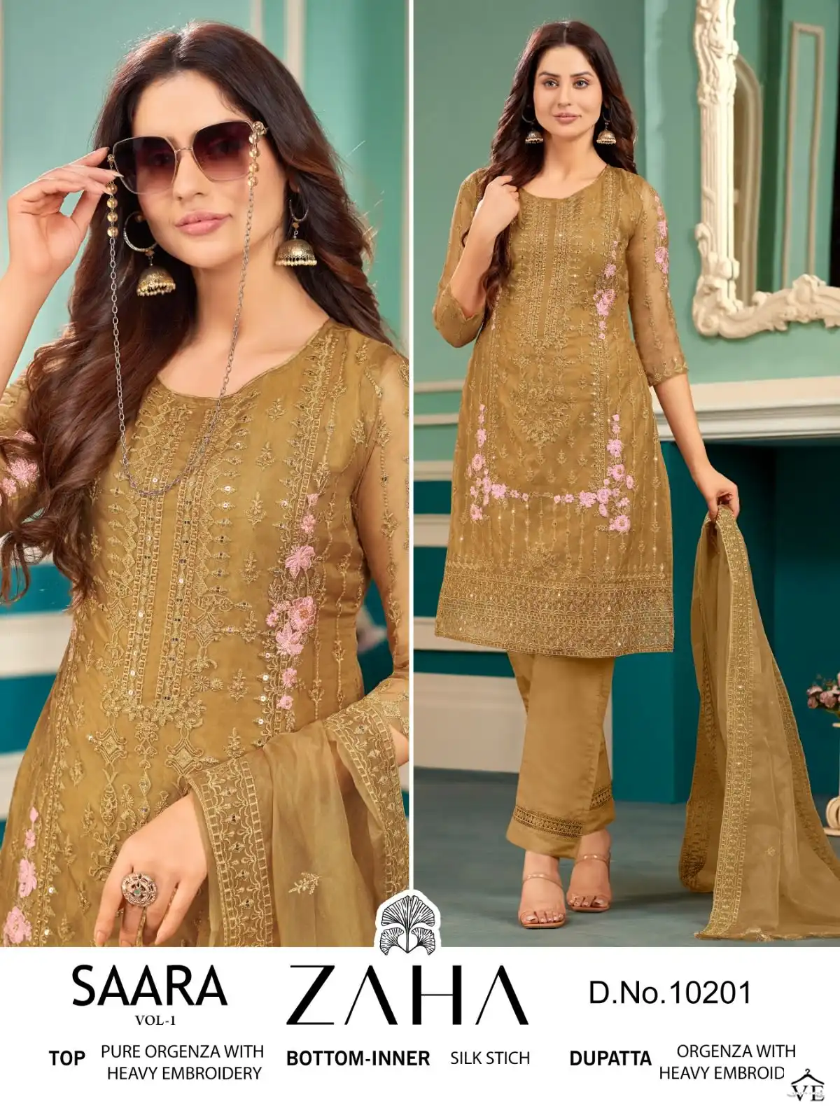 Zaha Saara Vol 1 Orangza Wholesale Pakistani Salwar Suit Catalog — Wholesale Salwar Suits, MPA wholesale from Surat — view 3