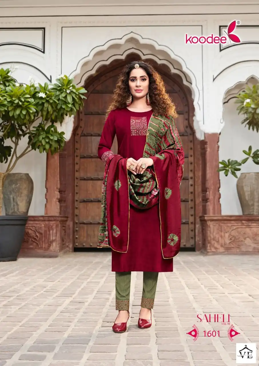 Koodee Saheli Vol 16 Chinon Wholesale Readymade Salwar Suit Catalog — Wholesale Salwar Suits, MPA wholesale from Surat - Gallery Image 2