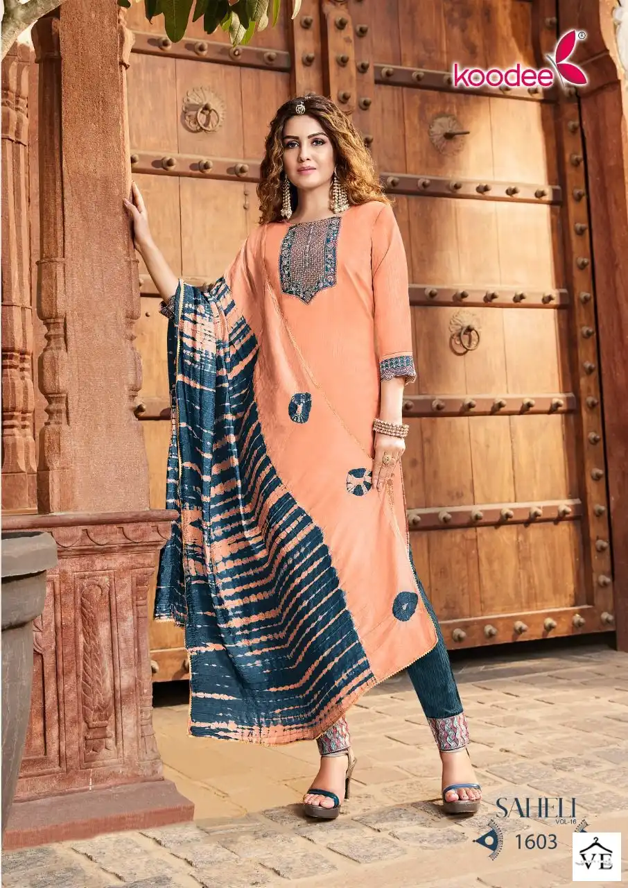 Koodee Saheli Vol 16 Chinon Wholesale Readymade Salwar Suit Catalog — Wholesale Salwar Suits, MPA wholesale from Surat - Gallery Image 4