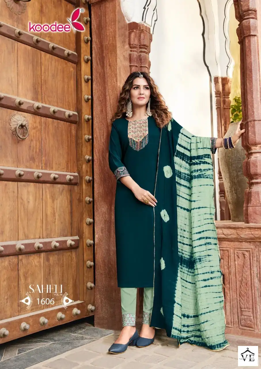 Koodee Saheli Vol 16 Chinon Wholesale Readymade Salwar Suit Catalog — Wholesale Salwar Suits, MPA wholesale from Surat - Gallery Image 5