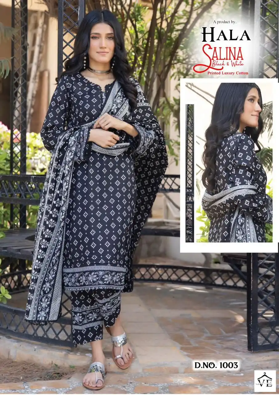 Hala Salina Black & White Collection Cambric Wholesale Pakistani Salwar Suit Catalog — Wholesale Salwar Suits, MPA wholesale from Surat - Gallery Image 2