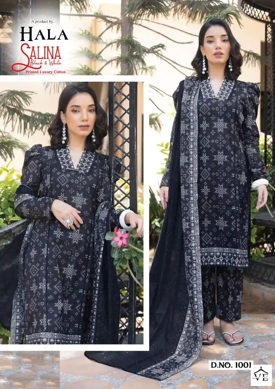 Hala Salina Black & White Collection Cambric Wholesale Pakistani Salwar Suit Catalog — Wholesale Salwar Suits, MPA wholesale from Surat - Gallery Image 3