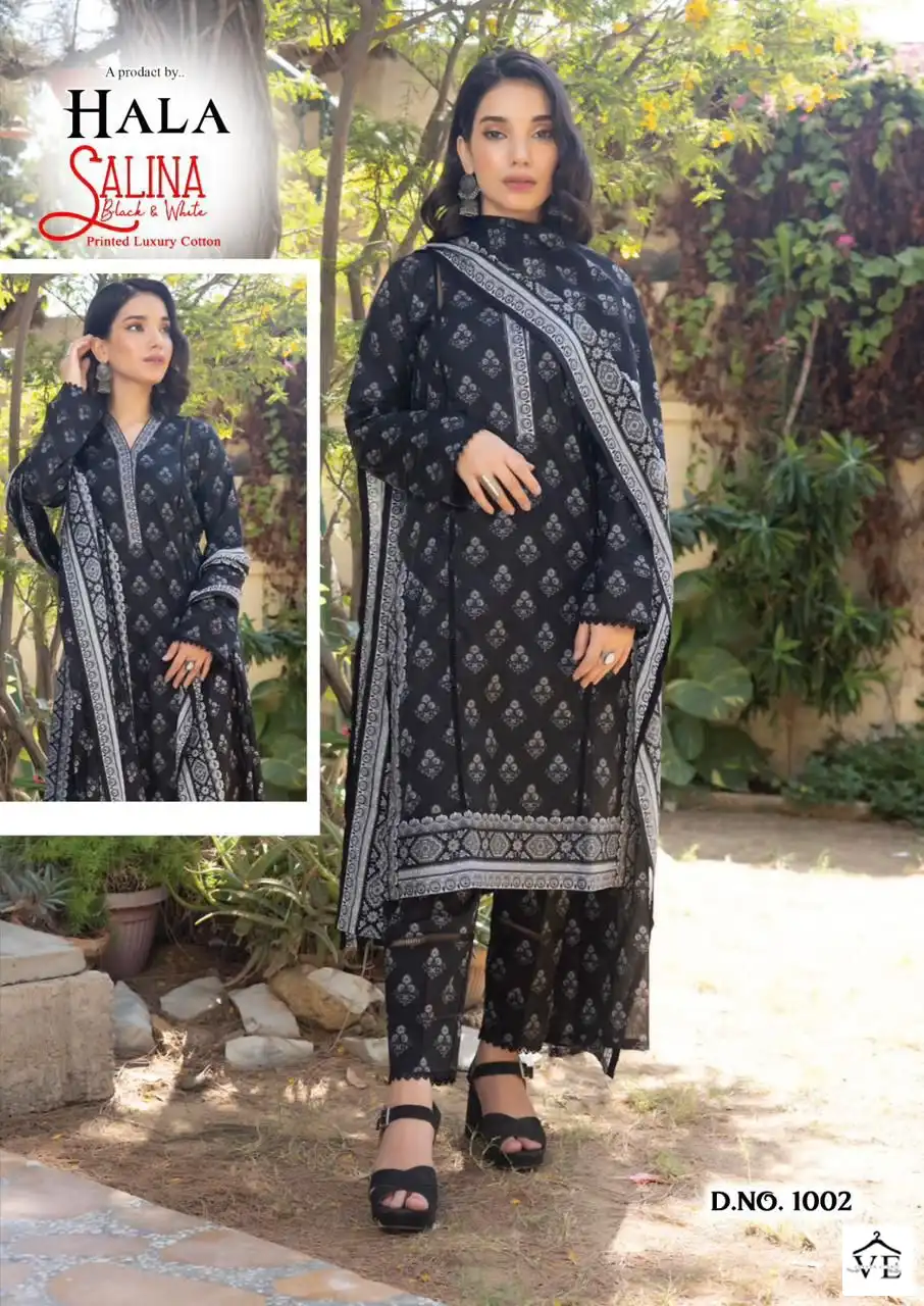 Hala Salina Black & White Collection Cambric Wholesale Pakistani Salwar Suit Catalog — Wholesale Salwar Suits, MPA wholesale from Surat - Gallery Image 4