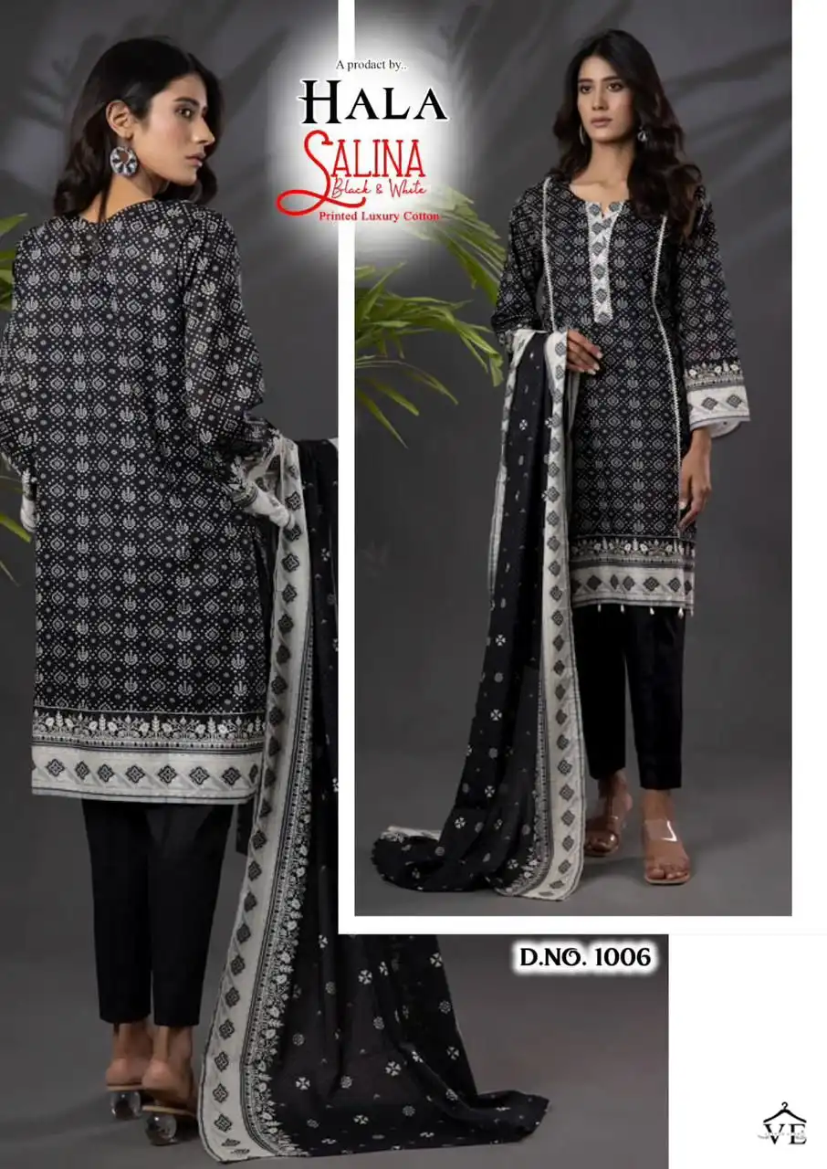 Hala Salina Black & White Collection Cambric Wholesale Pakistani Salwar Suit Catalog — Wholesale Salwar Suits, MPA wholesale from Surat - Gallery Image 5