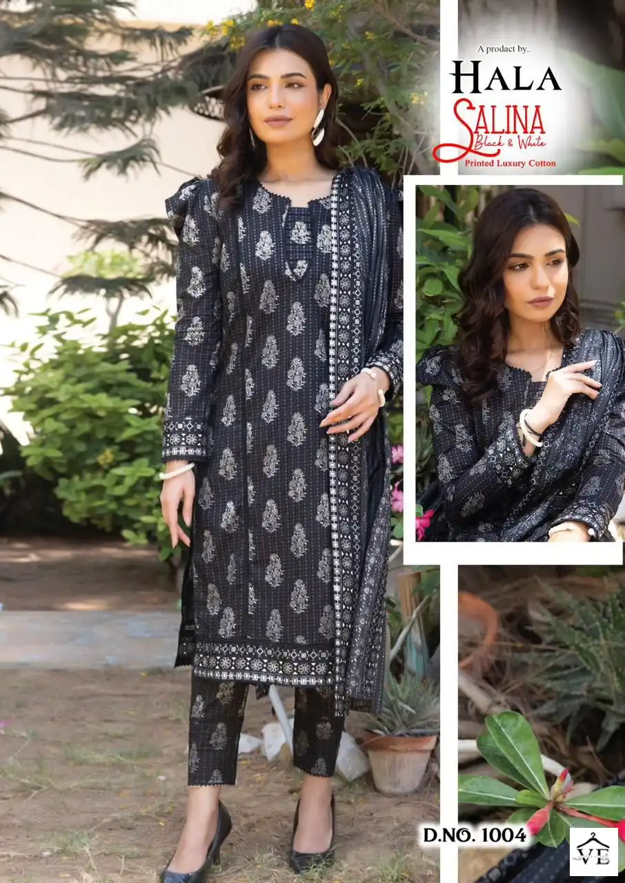 Hala Salina Black & White Collection Cambric Wholesale Pakistani Salwar Suit Catalog — Wholesale Salwar Suits, MPA wholesale from Surat - Gallery Image 6