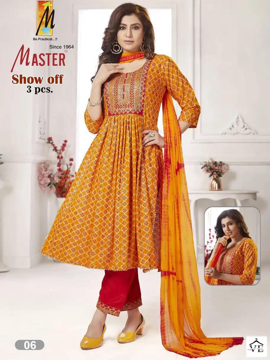 Master Show Off Rayon Wholesale Readymade Salwar Suit Catalog — Wholesale Salwar Suits, MPA wholesale from Surat — view 1