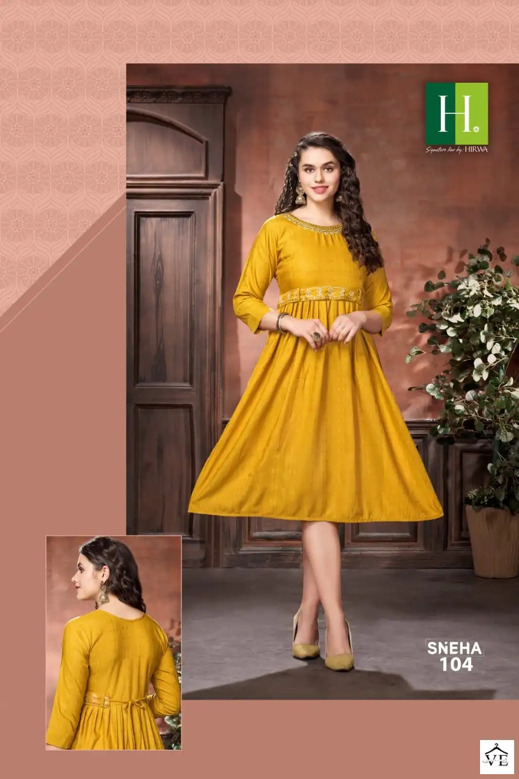 Hirwa Sneha Viscose Rayon Wholesale Long Kurtis Catalog — Wholesale Kurtis, MPA wholesale from Surat — view 5