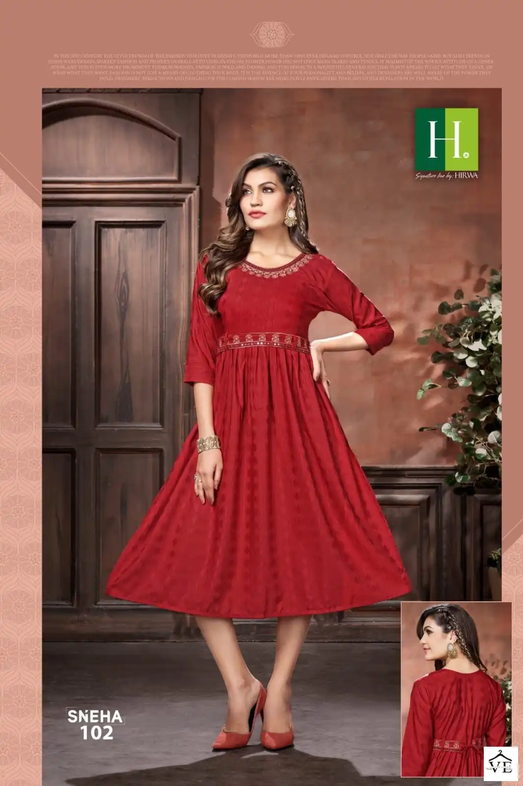 Hirwa Sneha Viscose Rayon Wholesale Long Kurtis Catalog — Wholesale Kurtis, MPA wholesale from Surat — view 6