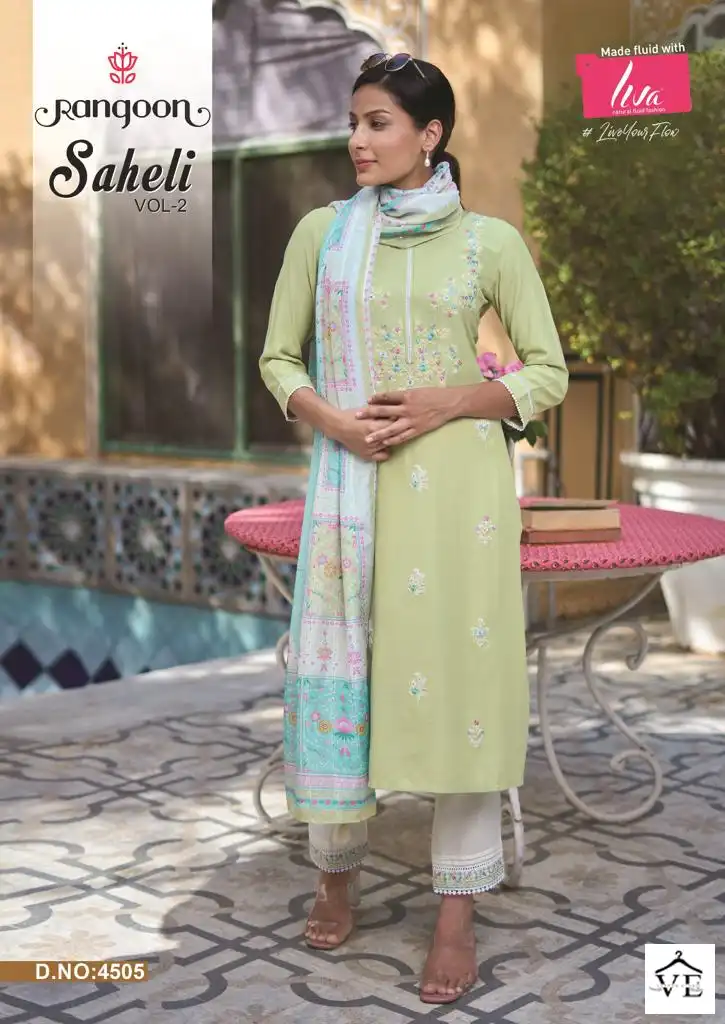 Rangoon Saheli Nylon Viscose Wholesale Readymade Salwar Suit Catalog — Wholesale Salwar Suits, MPA wholesale from Surat - Gallery Image 2