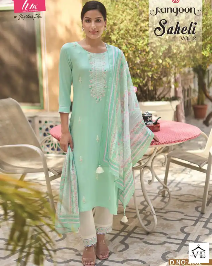 Rangoon Saheli Nylon Viscose Wholesale Readymade Salwar Suit Catalog — Wholesale Salwar Suits, MPA wholesale from Surat — view 1