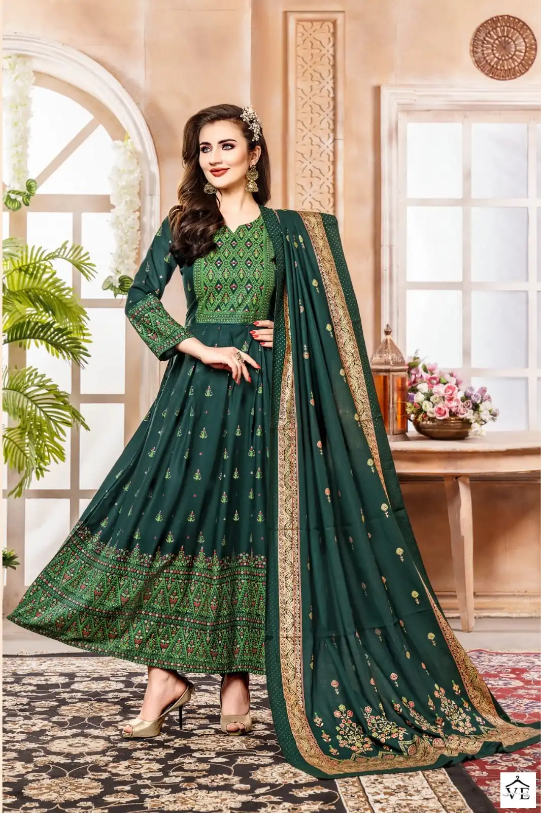 Hirwa Shehzadi Vol 2 Heavy Rayon Wholesale Long Gown With Dupatta Catalog — Wholesale Kurtis, MPA wholesale from Surat - Gallery Image 4