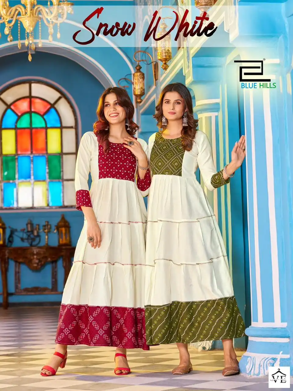 Blue Hills Snow White Rayon 14Kg Wholesale Long Frill Gown Catalog — Wholesale Kurtis, MPA wholesale from Surat - Gallery Image 2