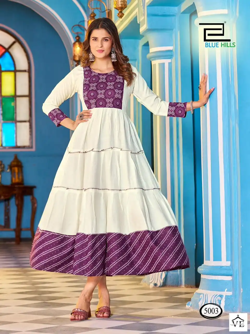 Blue Hills Snow White Rayon 14Kg Wholesale Long Frill Gown Catalog — Wholesale Kurtis, MPA wholesale from Surat - Gallery Image 3